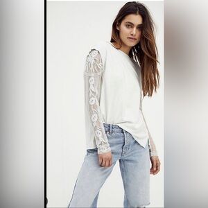 Free People Billie Jean twofer top with lace sleeves in white